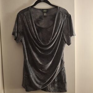 Cowl Neck Short Sleeve Blouse - Gray